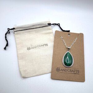 Malachite Sterling Silver Tear Drop .925 Pendant 21" Chain Necklace
